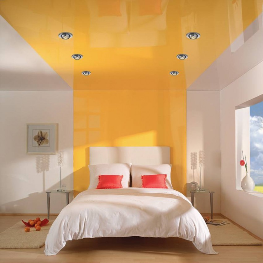 Натяжной потолок в спальне: простые и оригинальные варианты оформления (85 фото)