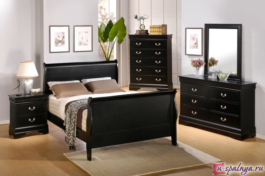 Черная мебель в интерьере спальни