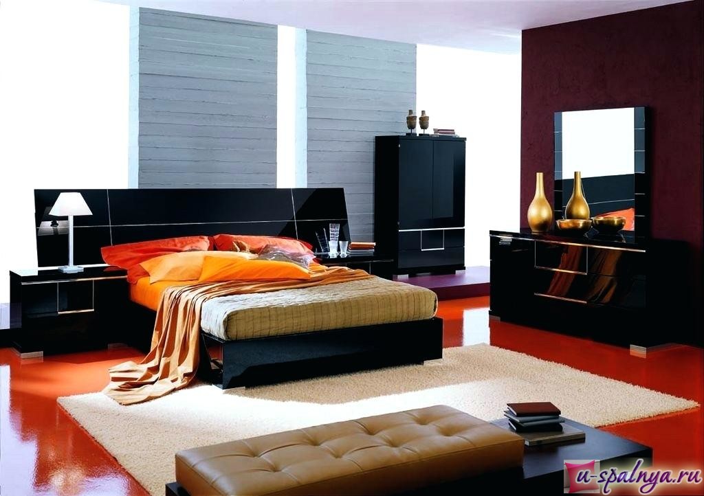 Черная мебель в интерьере спальни