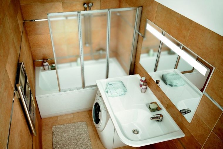 Стиральная машина в ванной: советы по выбору, варианты размещения, стильные решения и способы маскировки (90 фото-идей)